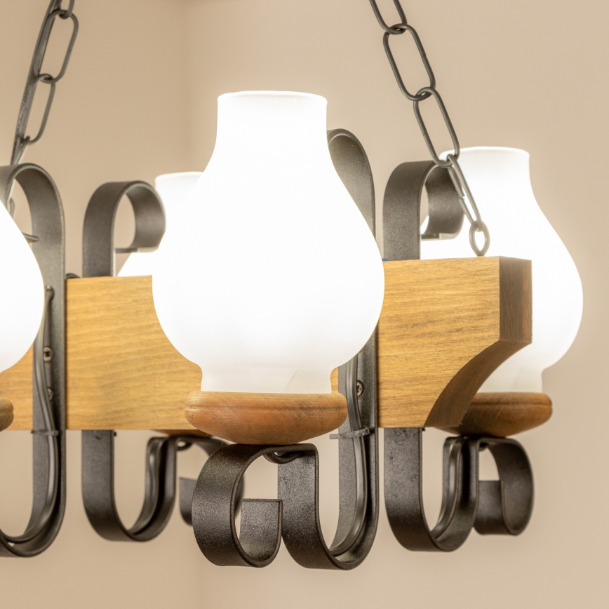 Brilagi - Csillár láncon QUEEN 4xE14/40W/230V bükkfa