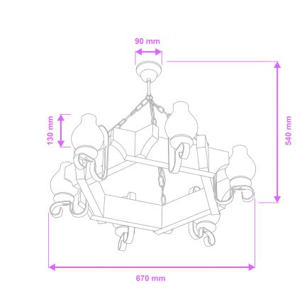 Brilagi - Csillár láncon QUEEN 6xE14/40W/230V bükkfa/dió