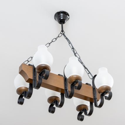 Brilagi - Csillár láncon QUEEN 6xE14/40W/230V bükkfa/dió