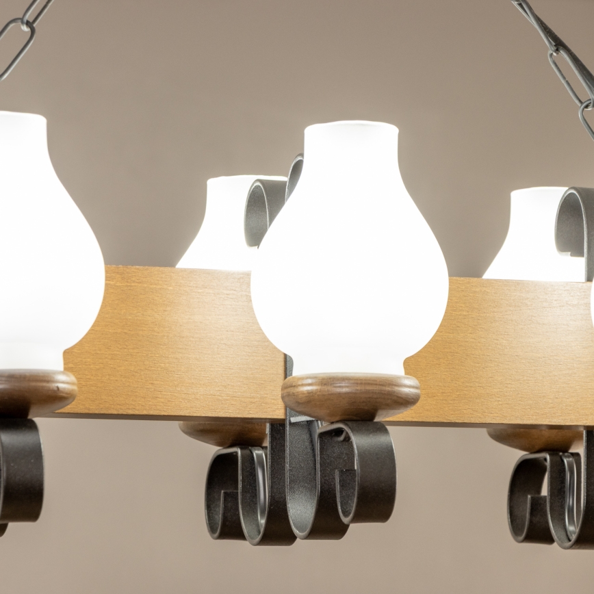 Brilagi - Csillár láncon QUEEN 6xE14/40W/230V bükkfa/dió