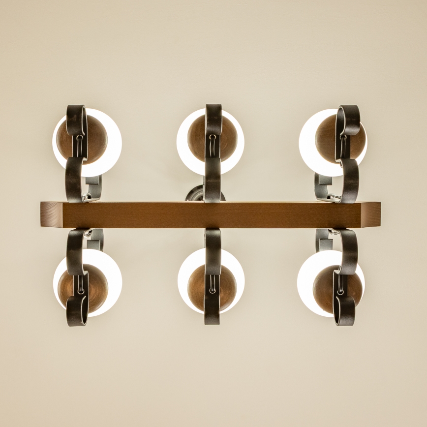 Brilagi - Csillár láncon QUEEN 6xE14/40W/230V bükkfa/dió