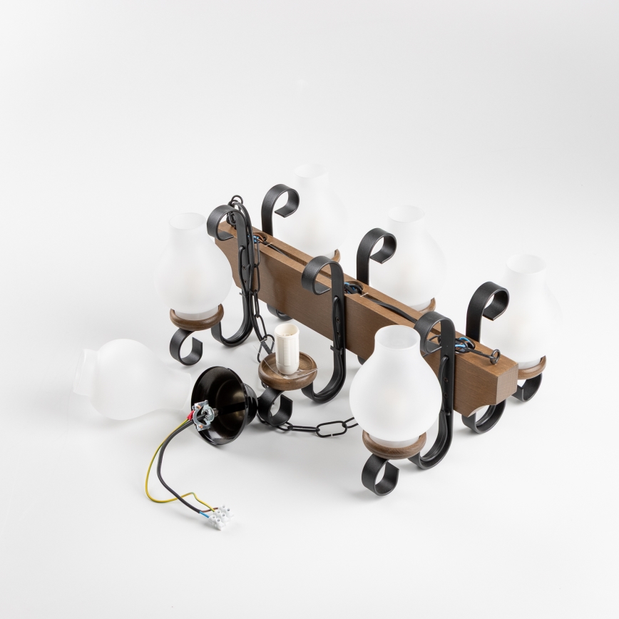 Brilagi - Csillár láncon QUEEN 6xE14/40W/230V bükkfa/dió