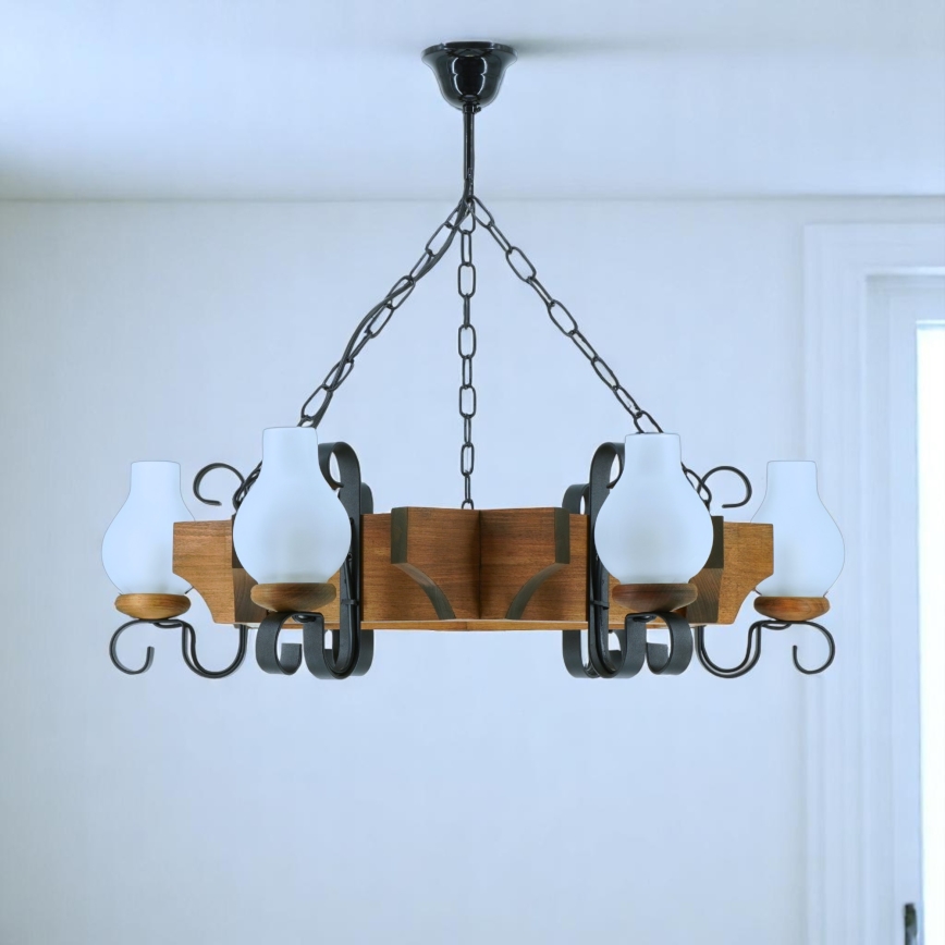 Brilagi - Csillár láncon QUEEN 6xE14/40W/230V bükkfa