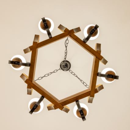 Brilagi - Csillár láncon QUEEN 6xE14/40W/230V bükkfa