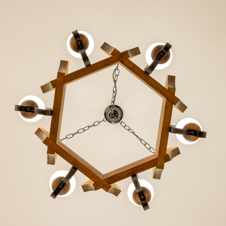 Brilagi - Csillár láncon QUEEN 6xE14/40W/230V bükkfa