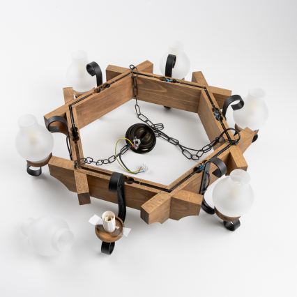 Brilagi - Csillár láncon QUEEN 6xE14/40W/230V bükkfa