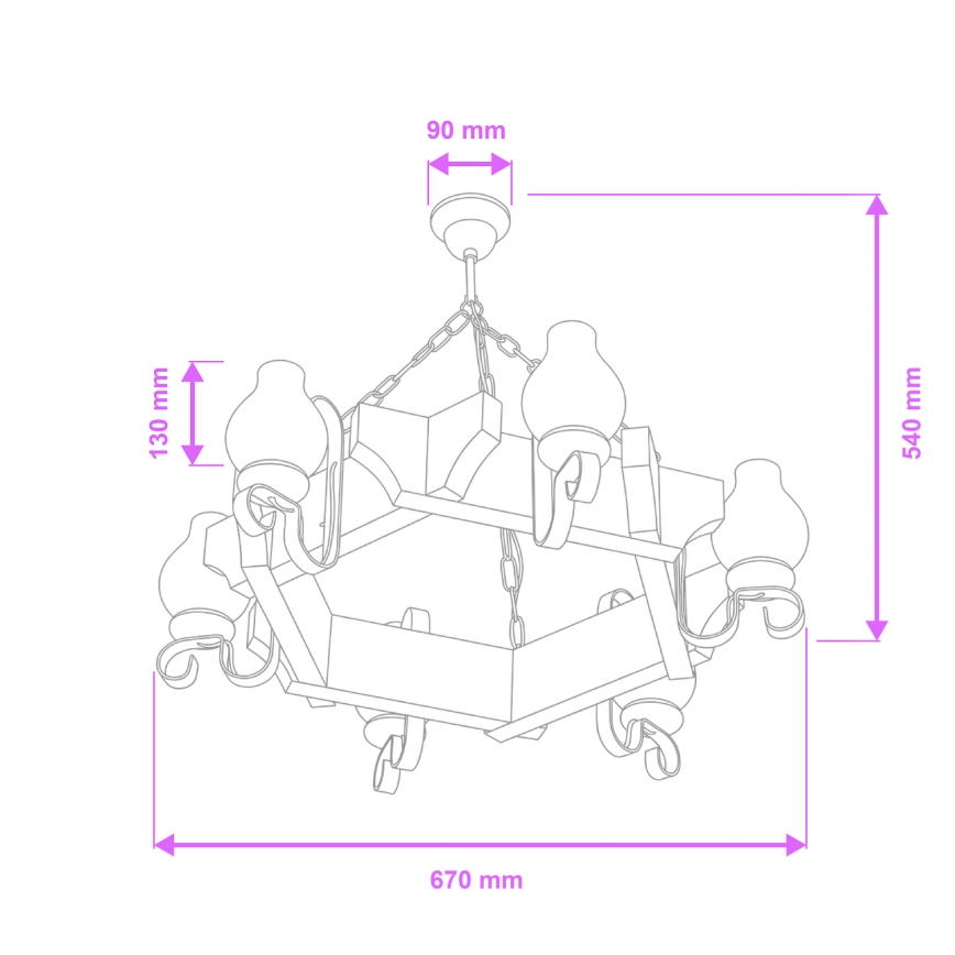 Brilagi - Csillár láncon QUEEN 6xE14/40W/230V bükkfa