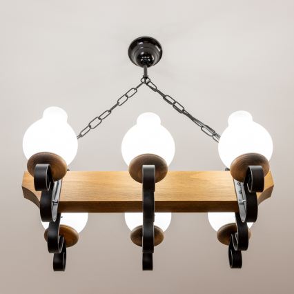 Brilagi - Csillár láncon QUEEN 6xE14/40W/230V bükkfa