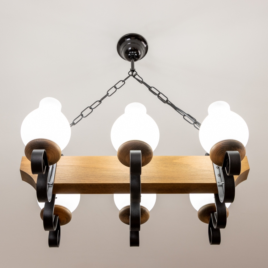 Brilagi - Csillár láncon QUEEN 6xE14/40W/230V bükkfa