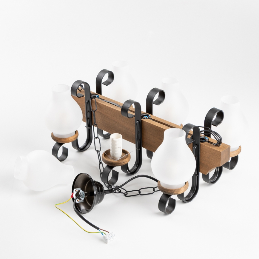 Brilagi - Csillár láncon QUEEN 6xE14/40W/230V bükkfa