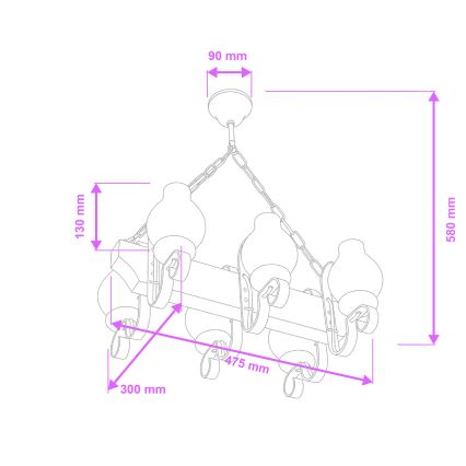 Brilagi - Csillár láncon QUEEN 6xE14/40W/230V bükkfa