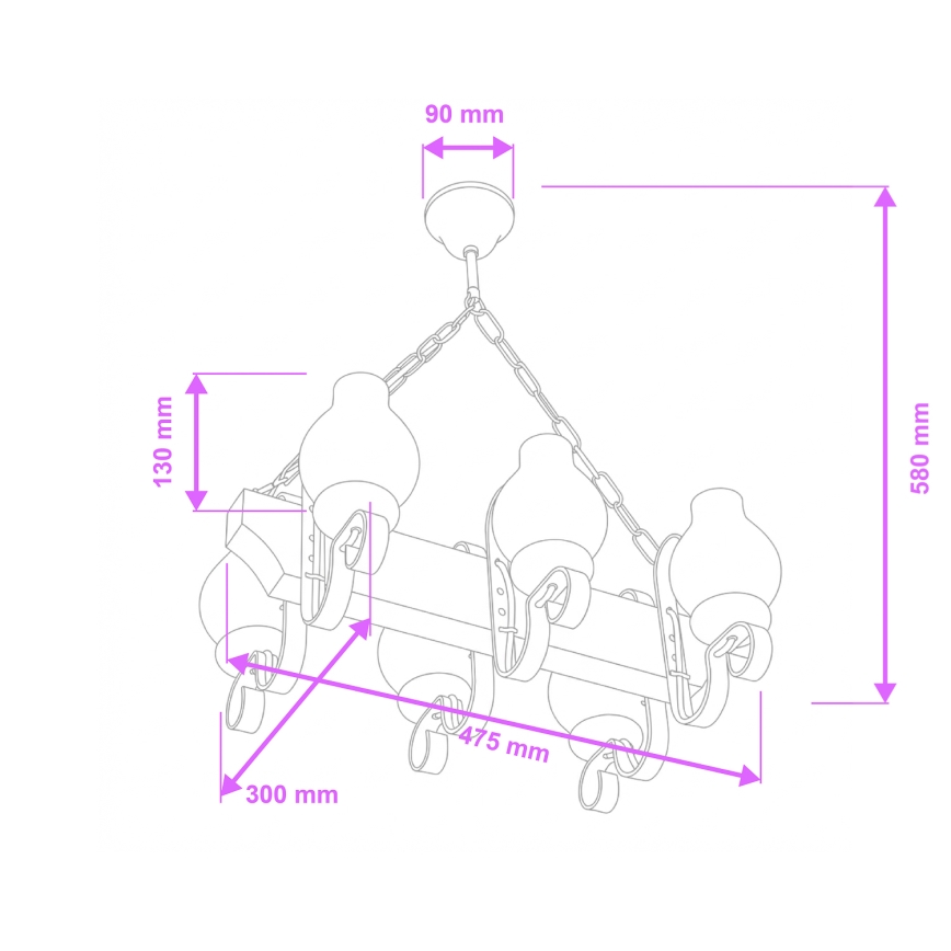 Brilagi - Csillár láncon QUEEN 6xE14/40W/230V bükkfa