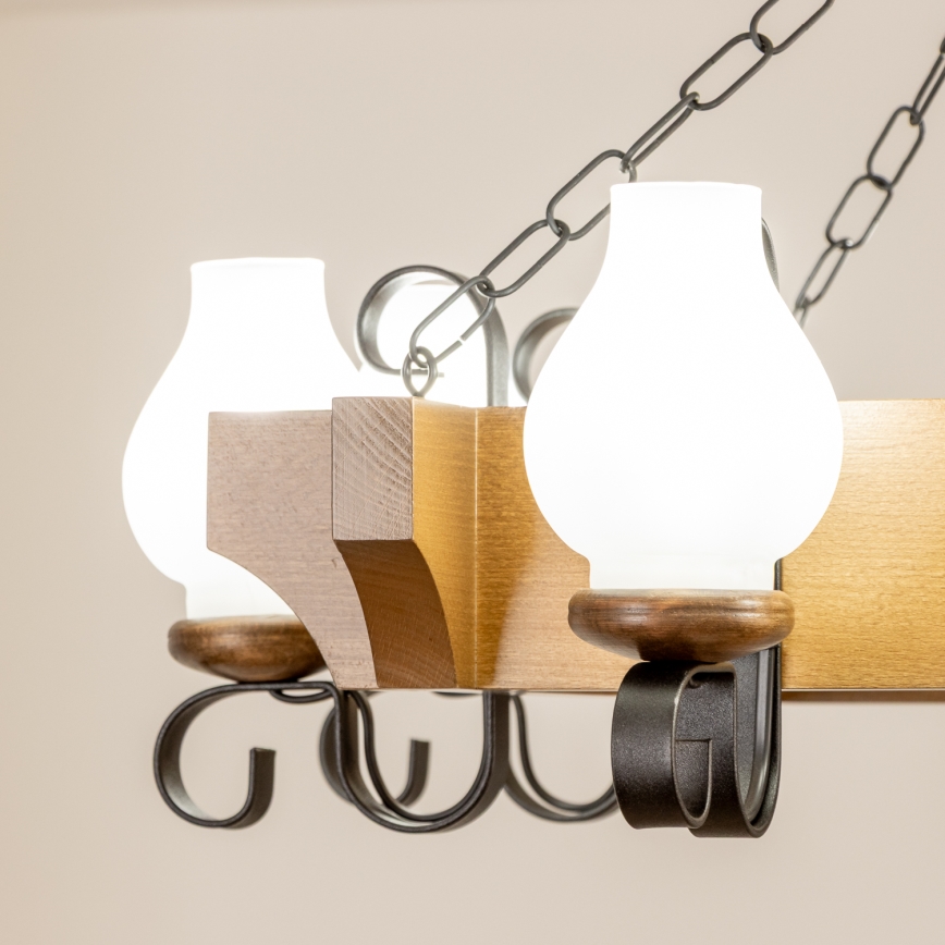 Brilagi - Csillár láncon QUEEN 8xE14/40W/230V bükkfa/dió