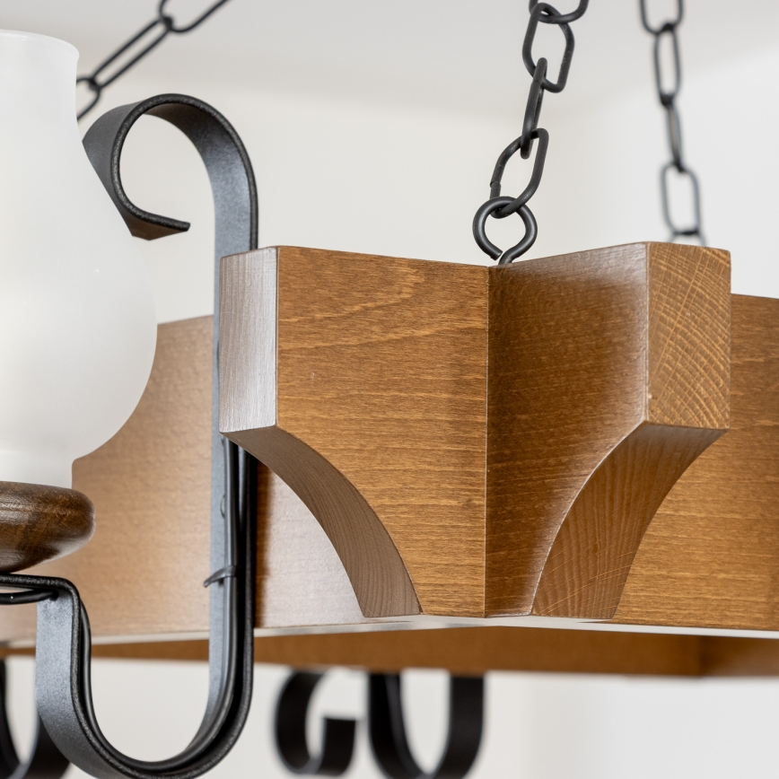 Brilagi - Csillár láncon QUEEN 8xE14/40W/230V bükkfa/dió