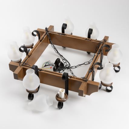 Brilagi - Csillár láncon QUEEN 8xE14/40W/230V bükkfa/dió