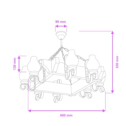 Brilagi - Csillár láncon QUEEN 8xE14/40W/230V bükkfa/dió