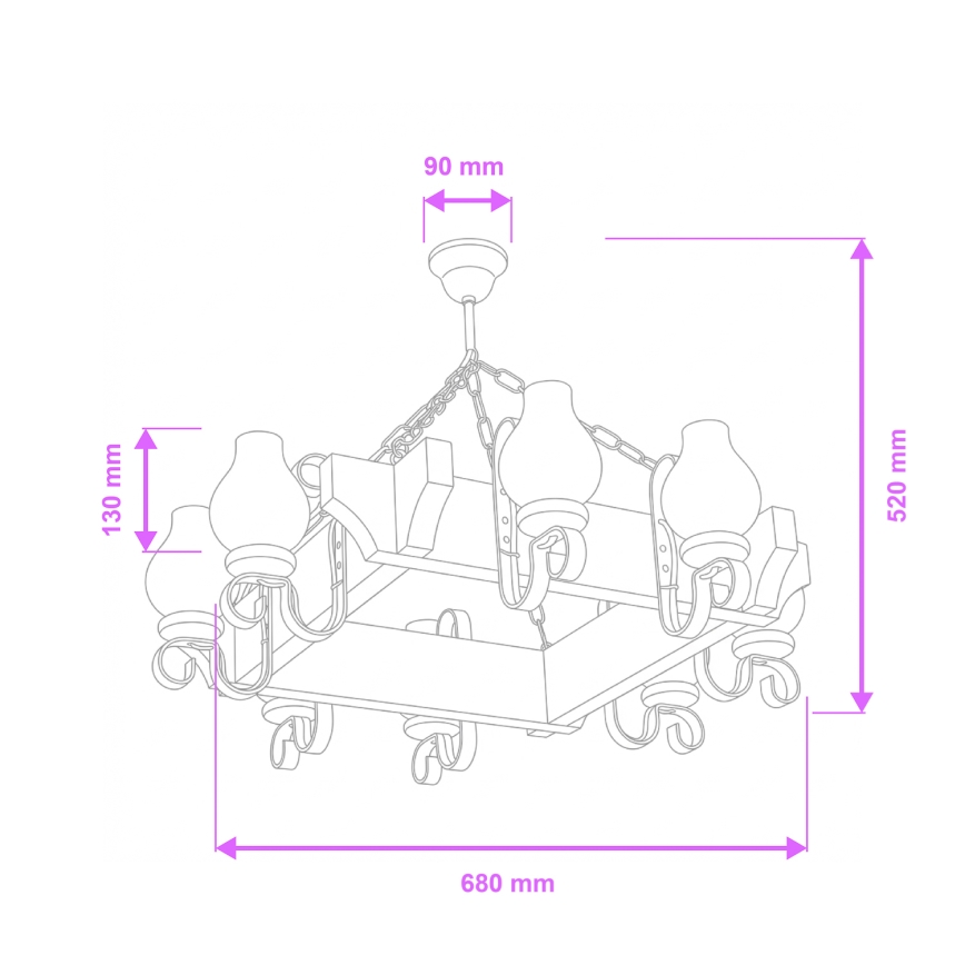 Brilagi - Csillár láncon QUEEN 8xE14/40W/230V bükkfa/dió