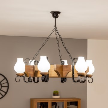 Brilagi - Csillár láncon QUEEN 8xE14/40W/230V bükkfa