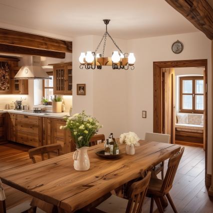 Brilagi - Csillár láncon QUEEN 8xE14/40W/230V bükkfa