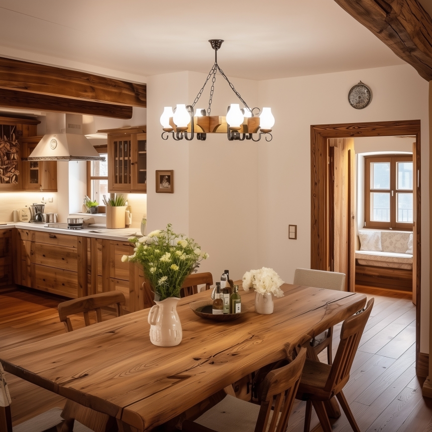 Brilagi - Csillár láncon QUEEN 8xE14/40W/230V bükkfa