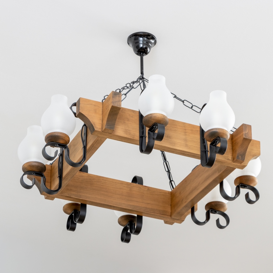 Brilagi - Csillár láncon QUEEN 8xE14/40W/230V bükkfa