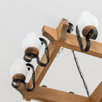 Brilagi - Csillár láncon QUEEN 8xE14/40W/230V bükkfa