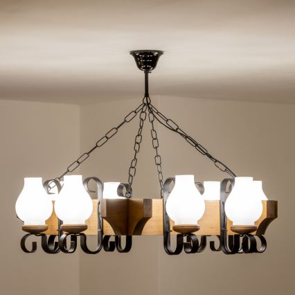 Brilagi - Csillár láncon QUEEN 8xE14/40W/230V bükkfa