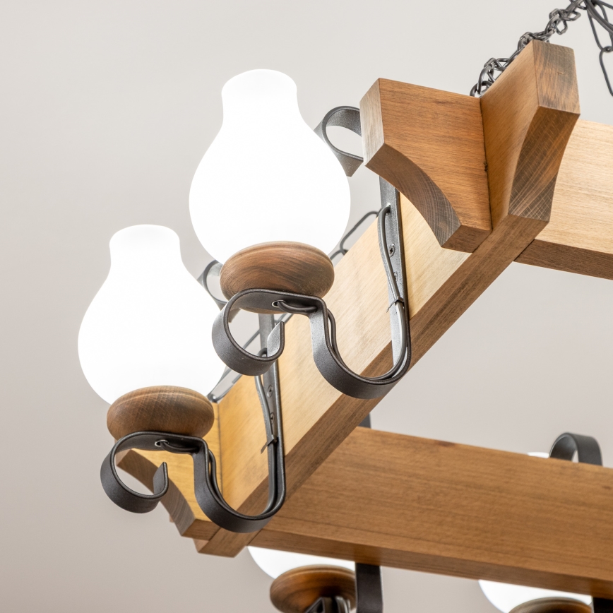 Brilagi - Csillár láncon QUEEN 8xE14/40W/230V bükkfa