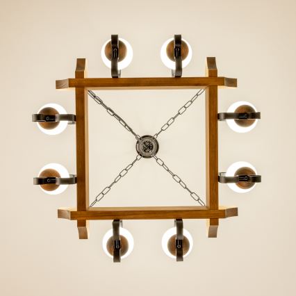 Brilagi - Csillár láncon QUEEN 8xE14/40W/230V bükkfa