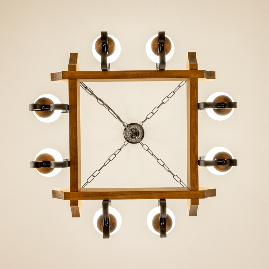 Brilagi - Csillár láncon QUEEN 8xE14/40W/230V bükkfa