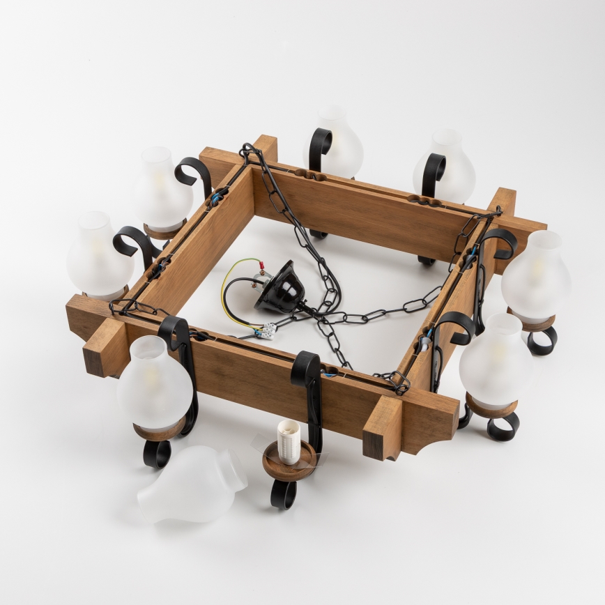 Brilagi - Csillár láncon QUEEN 8xE14/40W/230V bükkfa