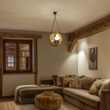 Brilagi - Csillár láncon ROATA 2xE14/40W/230V bükkfa/dió