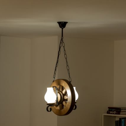 Brilagi - Csillár láncon ROATA 2xE14/40W/230V bükkfa/dió