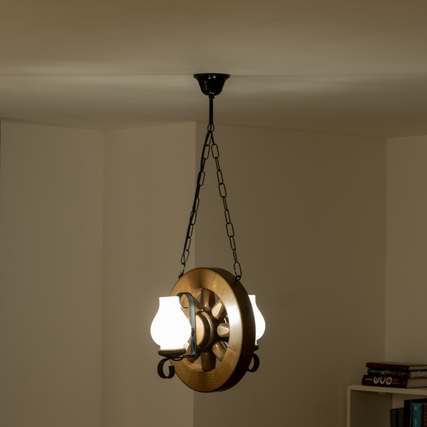 Brilagi - Csillár láncon ROATA 2xE14/40W/230V bükkfa/dió