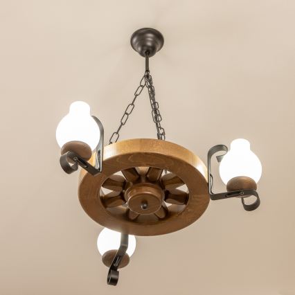 Brilagi - Csillár láncon ROATA 3xE14/40W/230V bükkfa/dió