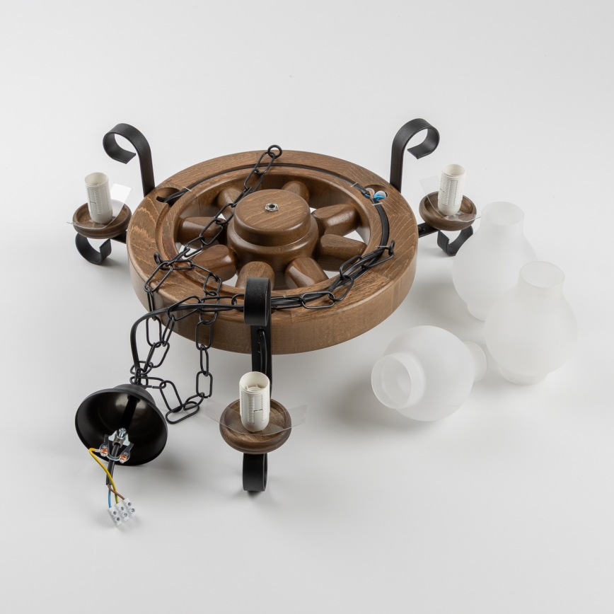 Brilagi - Csillár láncon ROATA 3xE14/40W/230V bükkfa/dió