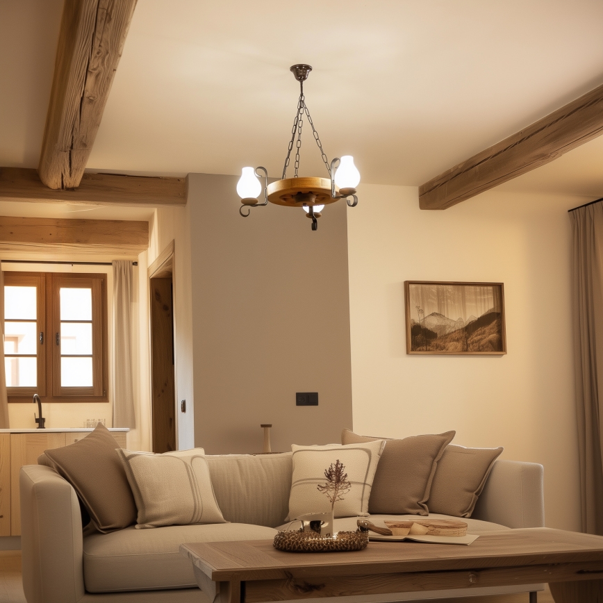 Brilagi - Csillár láncon ROATA 3xE14/40W/230V bükkfa