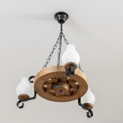 Brilagi - Csillár láncon ROATA 3xE14/40W/230V bükkfa