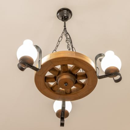 Brilagi - Csillár láncon ROATA 3xE14/40W/230V bükkfa