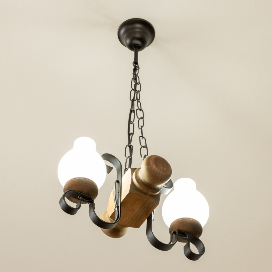 Brilagi - Csillár láncon RUSTIC 2xE14/40W/230V bükkfa