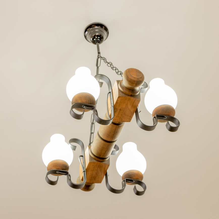 Brilagi - Csillár láncon RUSTIC 4xE14/40W/230V bükkfa