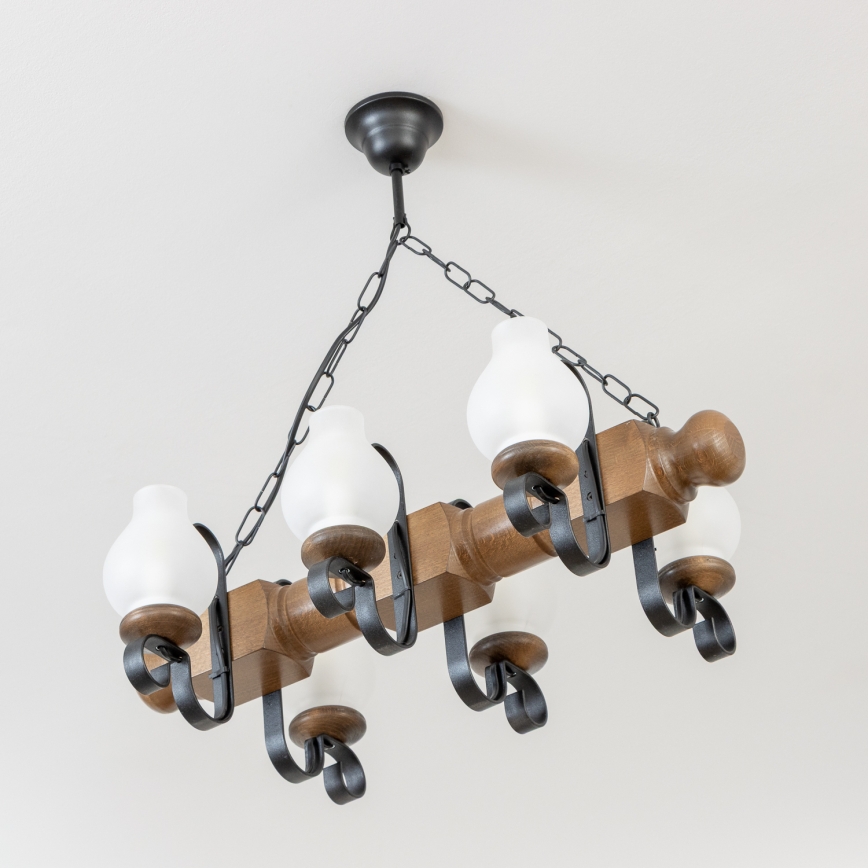 Brilagi - Csillár láncon RUSTIC 6xE14/40W/230V bükkfa/dió