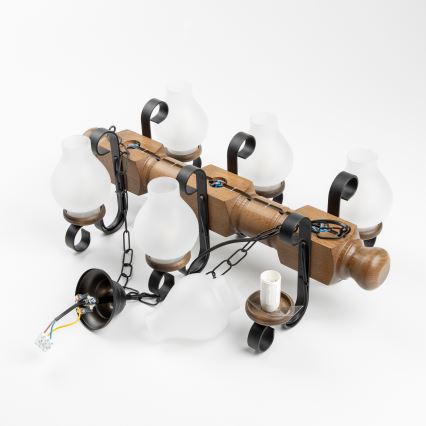 Brilagi - Csillár láncon RUSTIC 6xE14/40W/230V bükkfa/dió