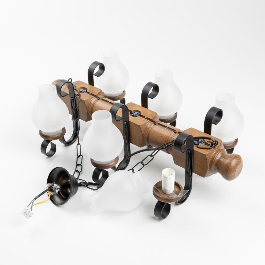 Brilagi - Csillár láncon RUSTIC 6xE14/40W/230V bükkfa/dió