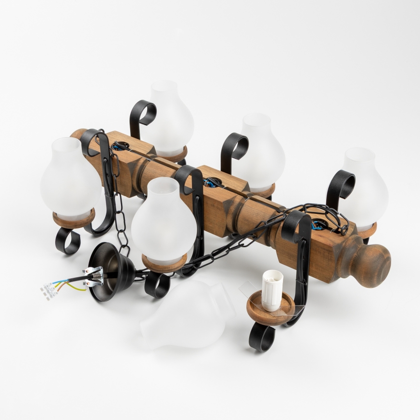 Brilagi - Csillár láncon RUSTIC 6xE14/40W/230V bükkfa