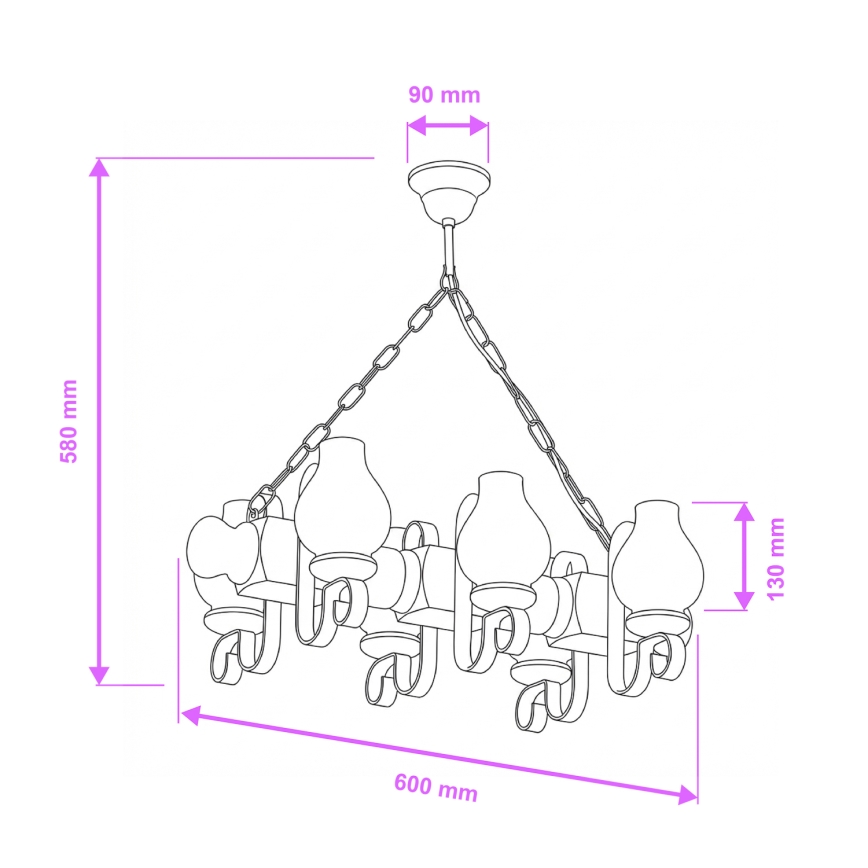 Brilagi - Csillár láncon RUSTIC 6xE14/40W/230V bükkfa
