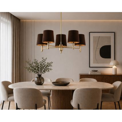 Brilagi - Csillár rúddal MONTE 5xE27/60W/230V barna/arany