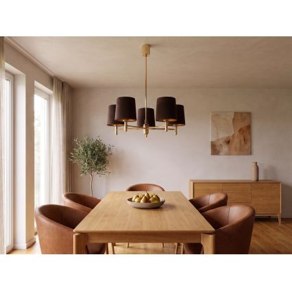 Brilagi - Csillár rúddal MONTE 5xE27/60W/230V barna/arany