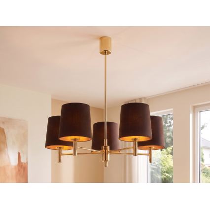 Brilagi - Csillár rúddal MONTE 5xE27/60W/230V barna/arany