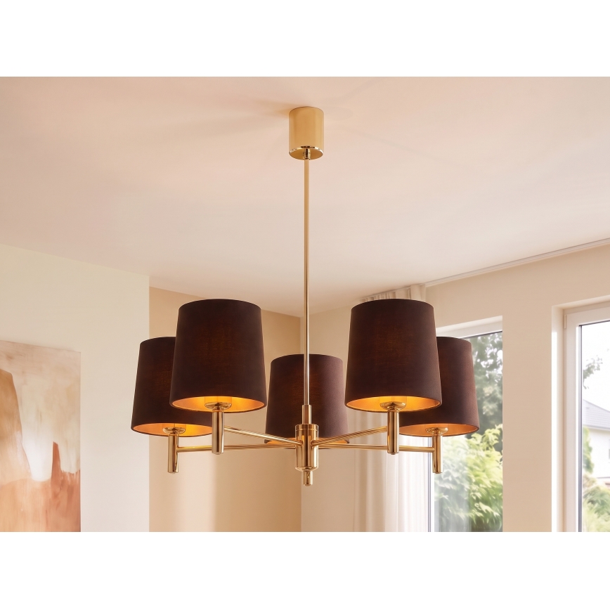 Brilagi - Csillár rúddal MONTE 5xE27/60W/230V barna/arany